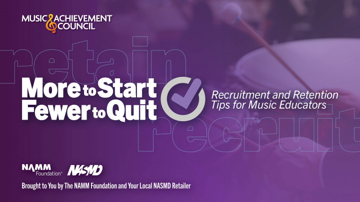 Image of the drum faded in the background promoting the Music Achievement Council's More to Start Fewer to Quit resources